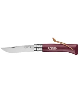 Nóż Opinel Colorama 08 inox grab bordowy z rzemieniem