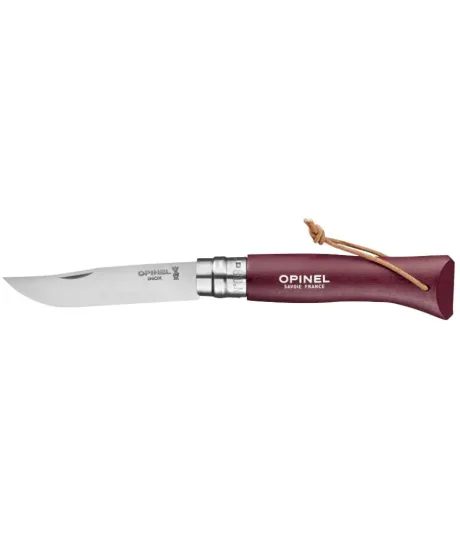 Nóż Opinel Colorama 08 inox grab bordowy z rzemieniem