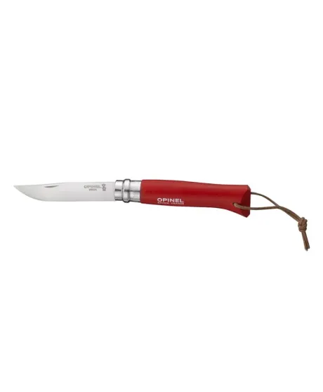 Nóż Opinel Colorama 08 inox grab czerwony z rzemieniem