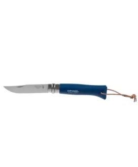 Nóż Opinel Colorama 08 inox grab niebieski z rzemieniem w etui