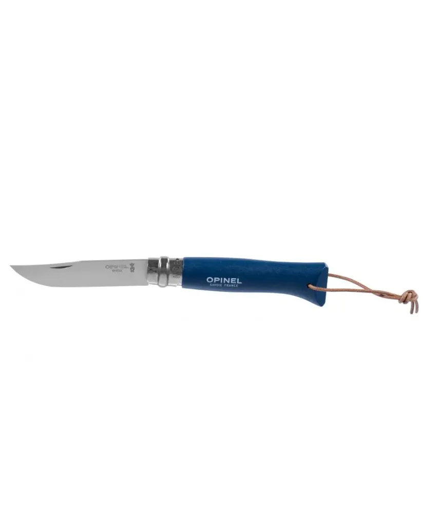 Nóż Opinel Colorama 08 inox grab niebieski z rzemieniem w etui