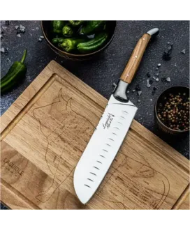 Nóż Laguiole Santoku Olive z deską do krojenia