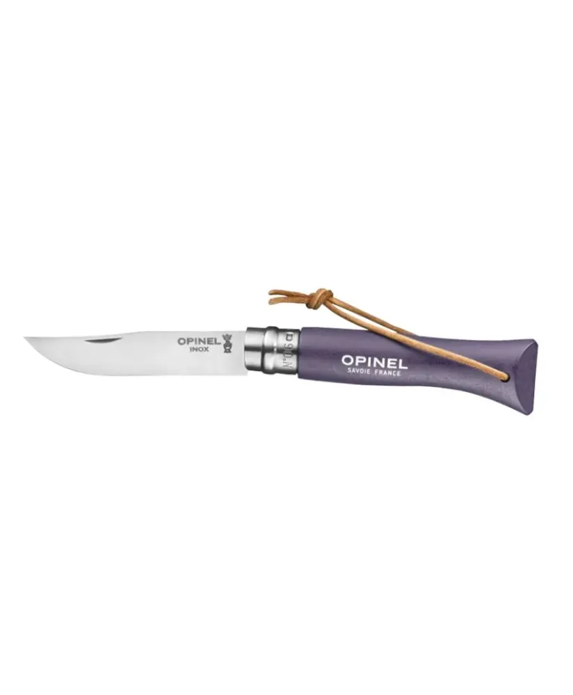 Nóż Opinel Colorama 06 inox grab fioletowy z rzemieniem