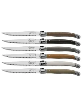 Nóż Laguiole do steków z stali nierdzewnej 6 sztuk w bloku drewnianym