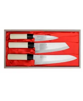 Zestaw 3 noży Satake Megumi Szefa kuchni / Santoku Bunka / nóż uniwersalny