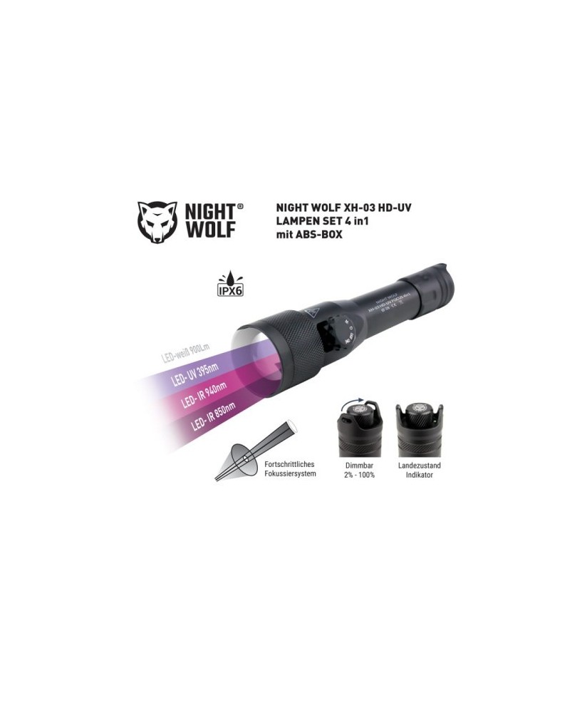 Iluminator Podczerwieni Latarka NIGHT WOLF XH-03HD-UV FOCUS 4w1