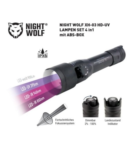 Iluminator Podczerwieni Latarka NIGHT WOLF XH-03HD-UV FOCUS 4w1